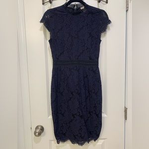 H&M Women's Navy Blue Lace Fitted Dress